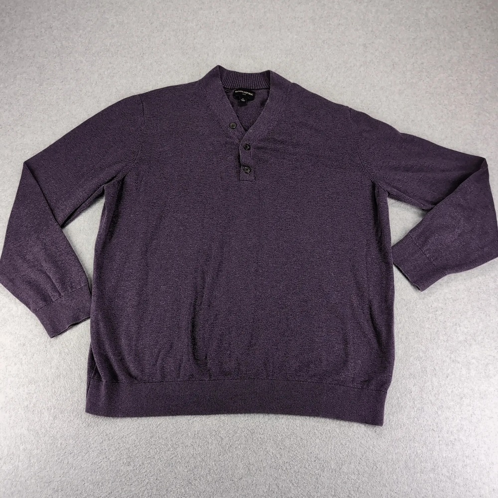 Banana Republic Sweater Mens XL Purple V Neck Henley Pullover Preppy Long sleeve